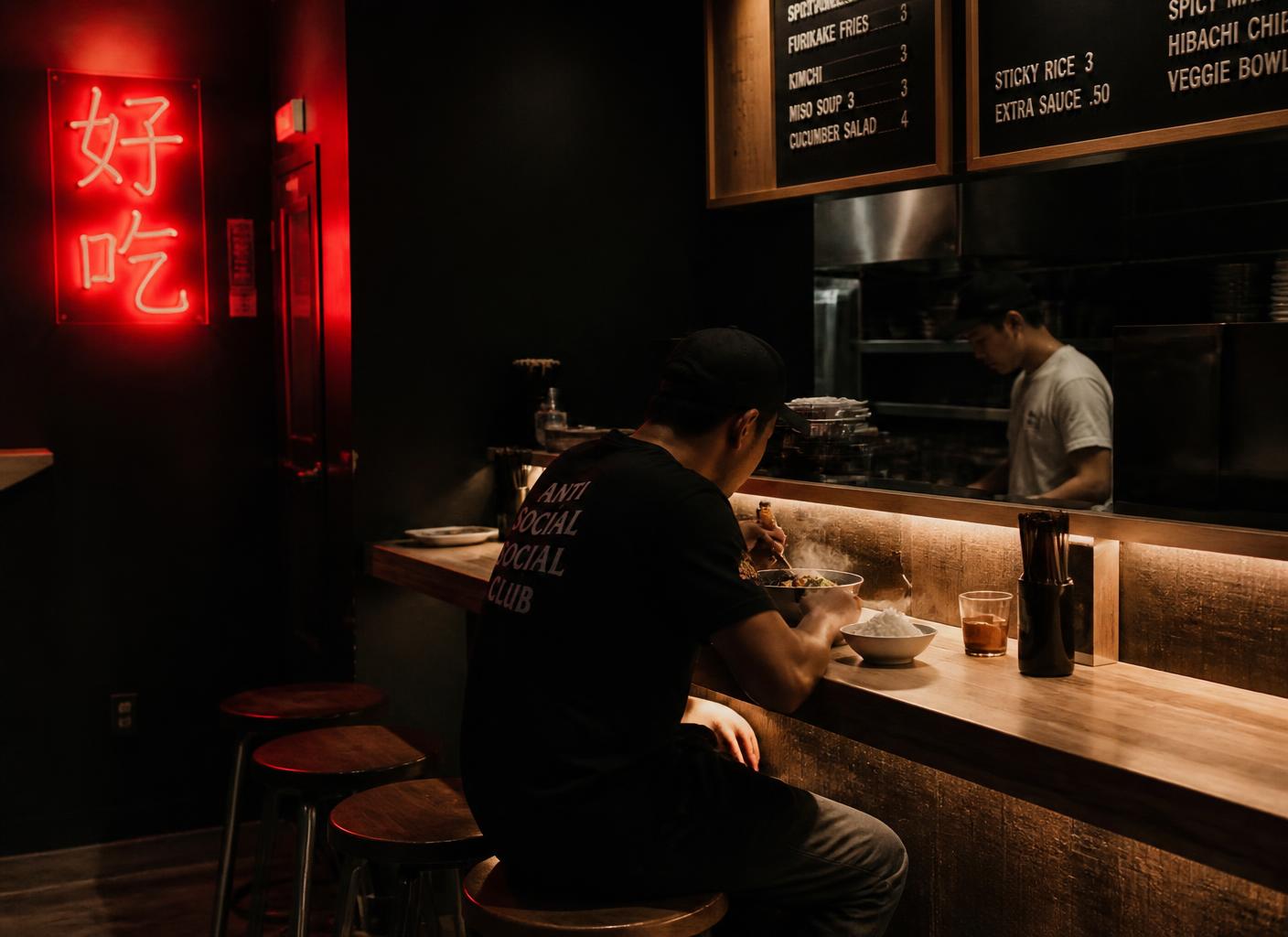 Top Bop counter at night